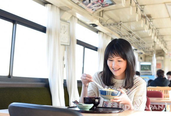 Eating lunch inside a train car turned café
