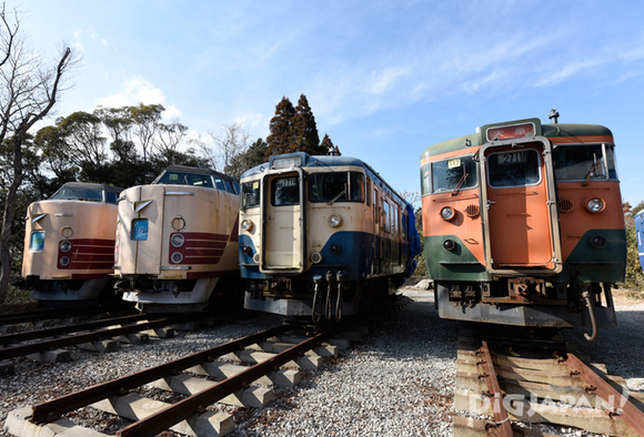 Old trains lined up inside Poppo No Oka Park
