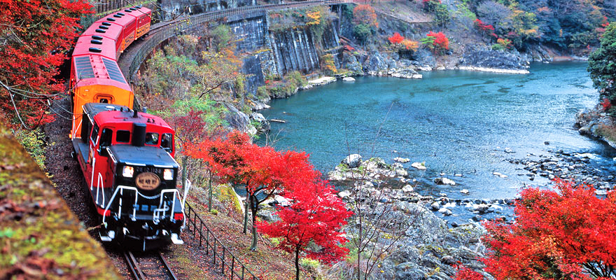 京都 嵯峨野トロッコ列車でひと味違った紅葉を楽しむ