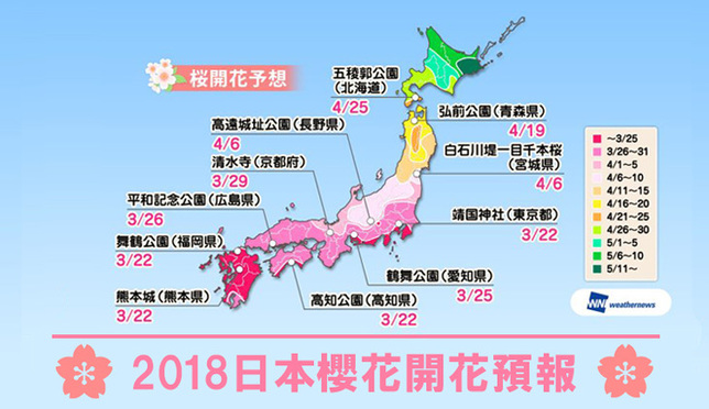 2018年日本全國櫻花開花預測！大阪、京都櫻花4月3日前後為最佳欣賞時期