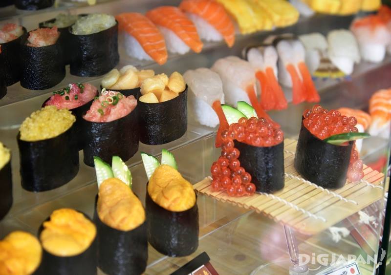 Sushi food samples by Sato Sample on Kappabashi