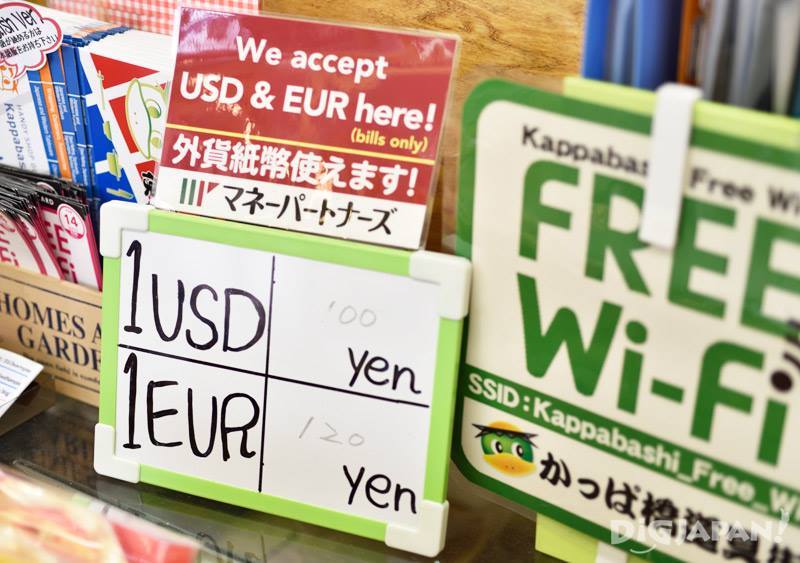 Pay in USD or Euros as well as yen at Sato Sample on Kappabashi