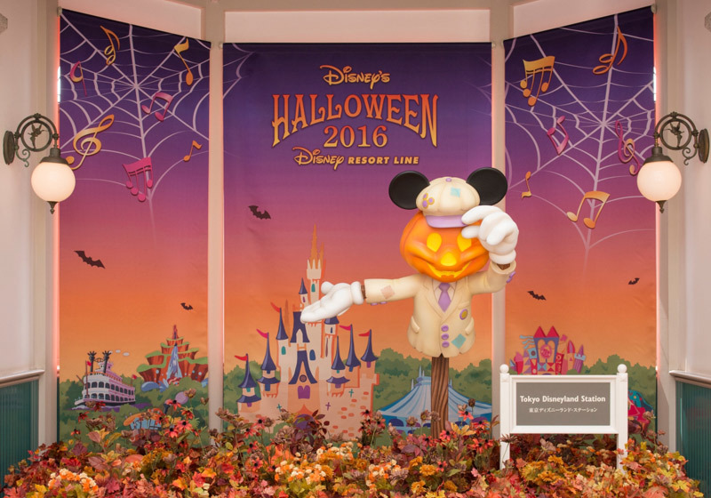 Halloween decorations at the train stations at Tokyo Disney 