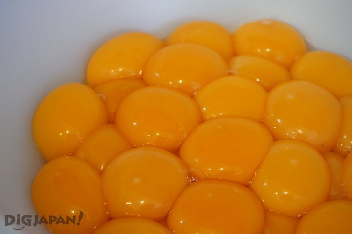 Bright, healthy egg yolks waiting to be made into pancakes