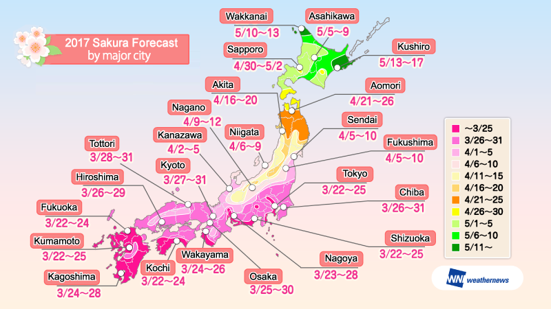 2017 Sakura Forecast by major city