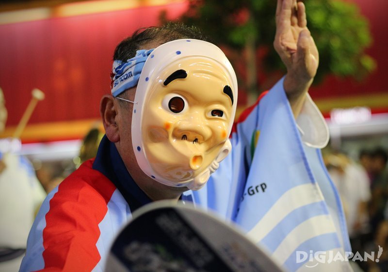Man wearing Japanese Hyottoko mask - Tokyo Koenji Awa Odori festival