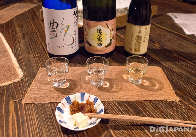Sake tasting and food at  Shimada Shoten, Osaka